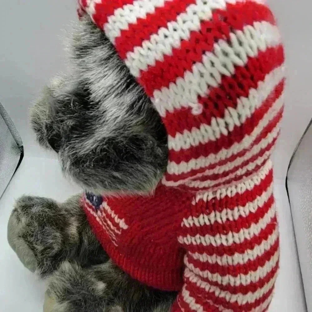 Dillars Grey Teddy Bear Patriotic USA Knitted Sweater Hoodie Soft Faux Fur - Picture 10 of 10